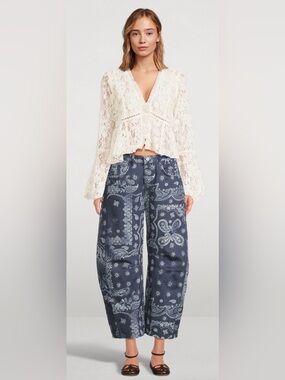 Free People We The Free Paisley Barrel Jeans Size 25 Mid Rise Denim